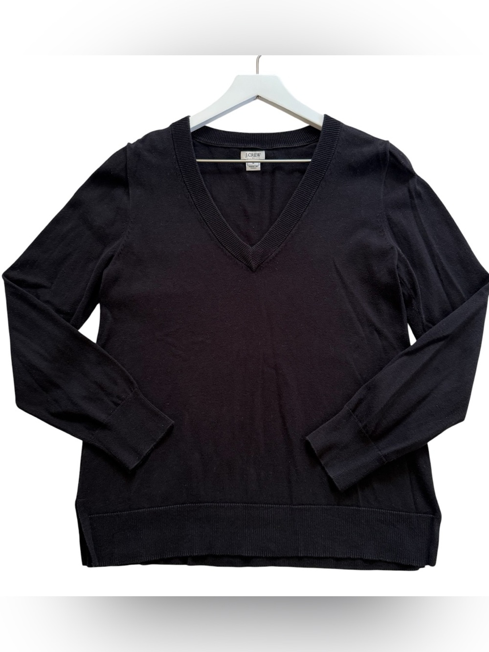 J. Crew Women’s Sweater V-Neck Pullover Black Size Medium 100% Cotton